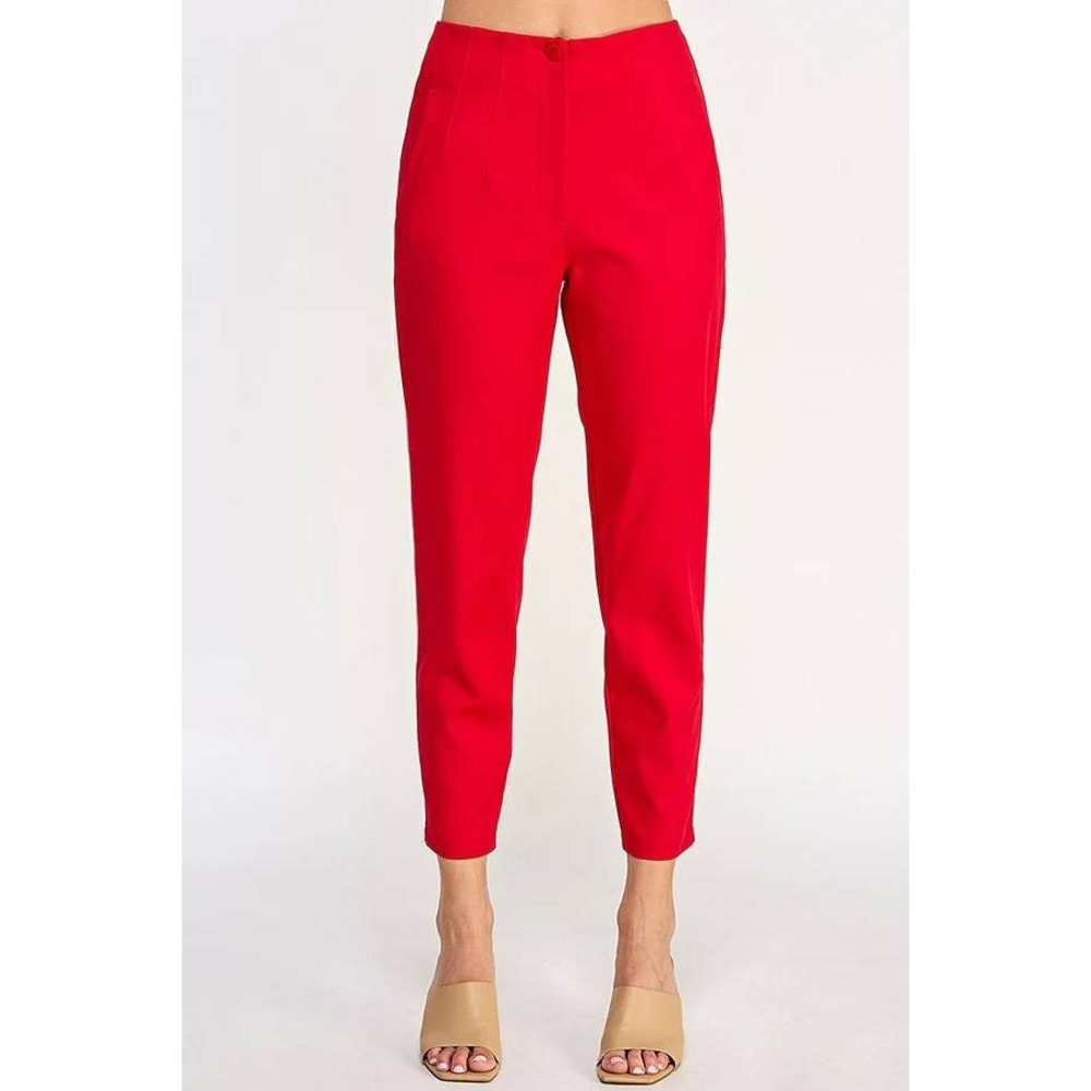 Milk & Honey Women's Red XL High Waist Cigarette Ankle Pants with Seam Detail